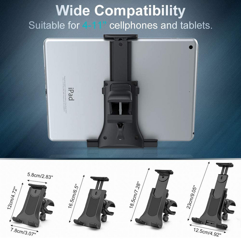 „Untoom“ dviračio planšetinio kompiuterio laikiklis vidaus treniruoklių salės bėgimo takelio vairo laikiklio stovas planšetiniam kompiuteriui mobiliojo telefono palaikymas 4–12 colių įrenginiams iPad