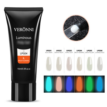 VERONNI 15ml Acrylic Nail Extension Gel Polish Glow in Dark Fluorescent Poly UV Builder Gel Crystal Quick Building Tip Manicure