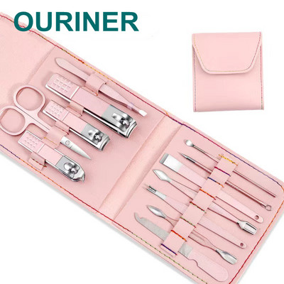 Ροζ σετ Σετ Νυχοκόπτη από ανοξείδωτο ατσάλι Σετ με πτυσσόμενη τσάντα Κιτ κόφτη μανικιούρ Ψαλίδι Εργαλείο ομορφιάς μακιγιάζ P02
