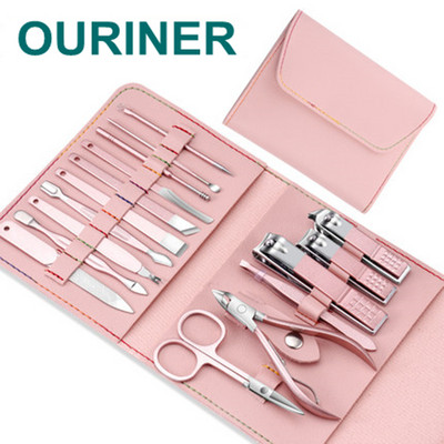 Ροζ σετ Σετ Νυχοκόπτη από ανοξείδωτο ατσάλι Σετ με πτυσσόμενη τσάντα Κιτ κόφτη μανικιούρ Ψαλίδι Εργαλείο ομορφιάς μακιγιάζ P02
