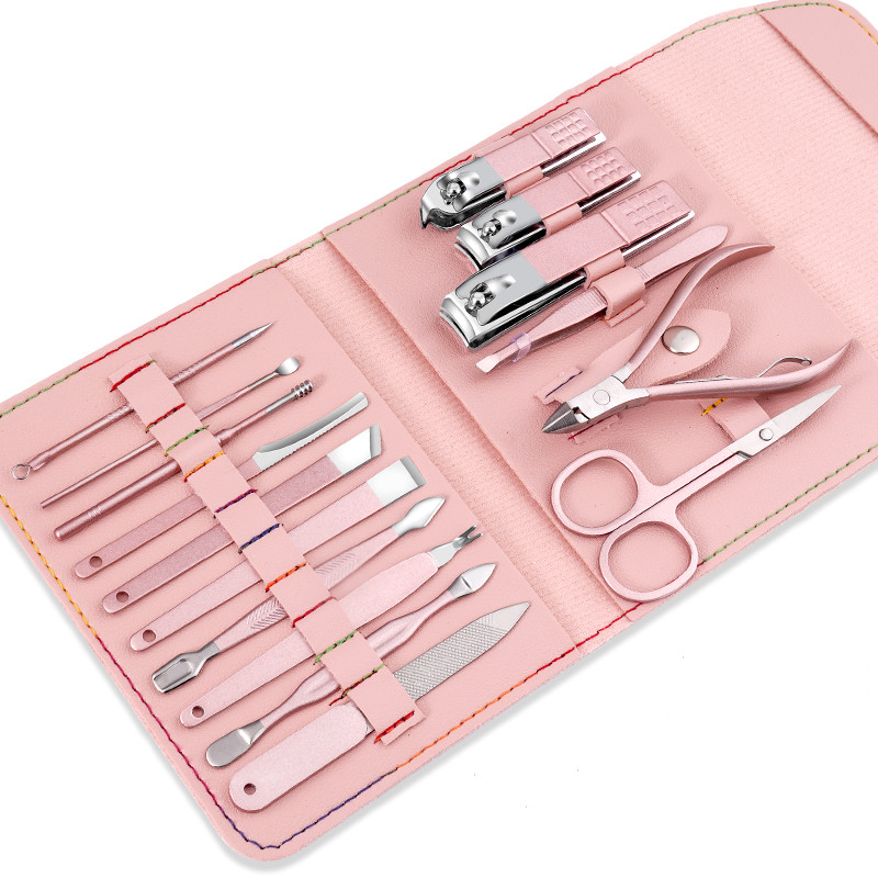 Ροζ σετ Σετ Νυχοκόπτη από ανοξείδωτο ατσάλι Σετ με πτυσσόμενη τσάντα Κιτ κόφτη μανικιούρ Ψαλίδι Εργαλείο ομορφιάς μακιγιάζ P02