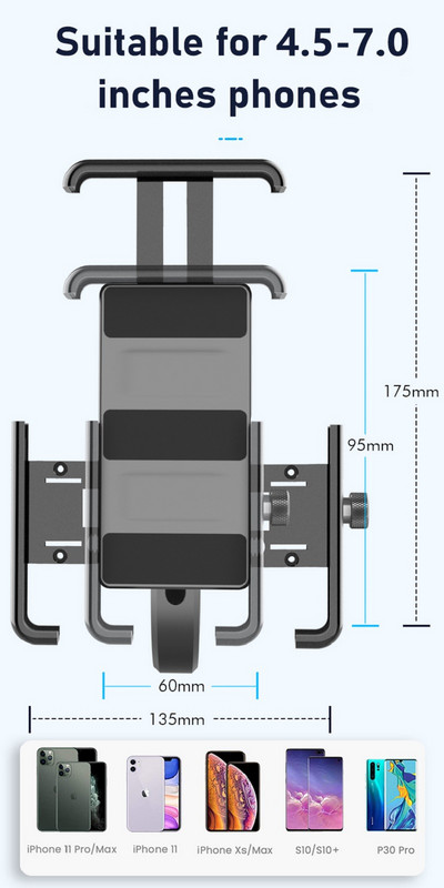 Untoom Βάση τηλεφώνου μοτοσικλέτας ποδηλάτου από κράμα αλουμινίου Τιμόνι ποδηλάτου Βάση κινητού τηλεφώνου Moto Καθρέφτης οπισθοπορείας Στήριγμα κινητού τηλεφώνου