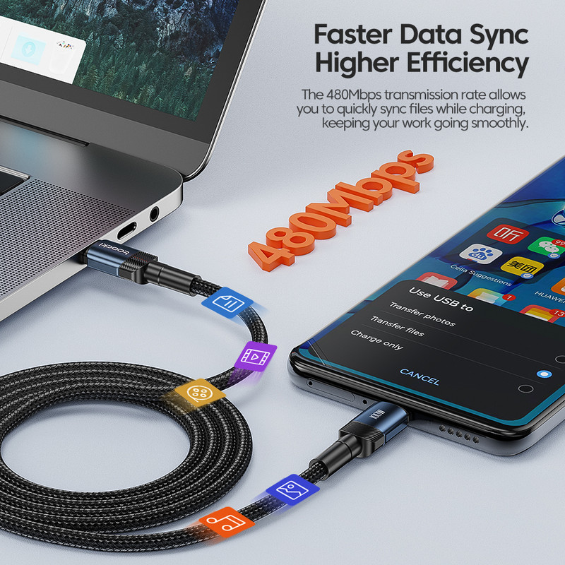 Toocki 100W USB Type C σε USB C Καλώδιο PD Φορτιστής γρήγορης φόρτισης Type-C Καλώδιο καλωδίου για Macbook Samsung Xiaomi USBC Cable 1M 2M 3M