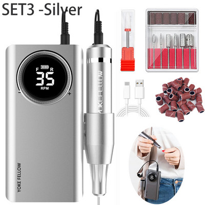 Mașină electrică de găurit unghii, reîncărcabilă, 35000/40000RPM, pentru lac de unghii cu gel, pile portabile de frezat E-file cu afișaj LCD