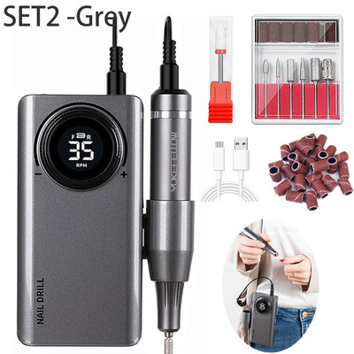Mașină electrică de găurit unghii, reîncărcabilă, 35000/40000RPM, pentru lac de unghii cu gel, pile portabile de frezat E-file cu afișaj LCD