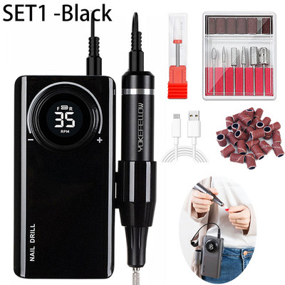 Mașină electrică de găurit unghii, reîncărcabilă, 35000/40000RPM, pentru lac de unghii cu gel, pile portabile de frezat E-file cu afișaj LCD