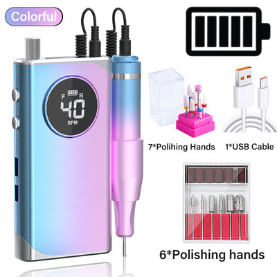Mașină electrică de găurit unghii, reîncărcabilă, 35000/40000RPM, pentru lac de unghii cu gel, pile portabile de frezat E-file cu afișaj LCD
