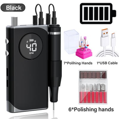 Mașină electrică de găurit unghii, reîncărcabilă, 35000/40000RPM, pentru lac de unghii cu gel, pile portabile de frezat E-file cu afișaj LCD