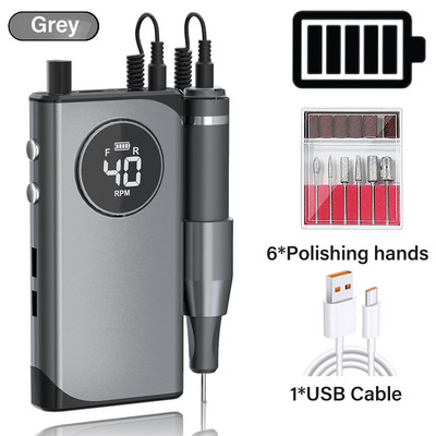 Mașină electrică de găurit unghii, reîncărcabilă, 35000/40000RPM, pentru lac de unghii cu gel, pile portabile de frezat E-file cu afișaj LCD