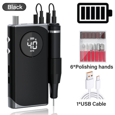 Mașină electrică de găurit unghii, reîncărcabilă, 35000/40000RPM, pentru lac de unghii cu gel, pile portabile de frezat E-file cu afișaj LCD