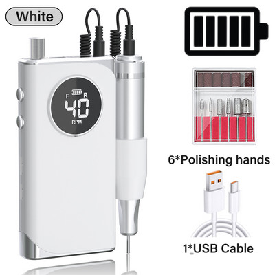 Mașină electrică de găurit unghii, reîncărcabilă, 35000/40000RPM, pentru lac de unghii cu gel, pile portabile de frezat E-file cu afișaj LCD