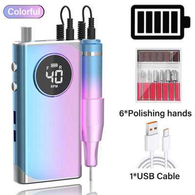 Mașină electrică de găurit unghii, reîncărcabilă, 35000/40000RPM, pentru lac de unghii cu gel, pile portabile de frezat E-file cu afișaj LCD