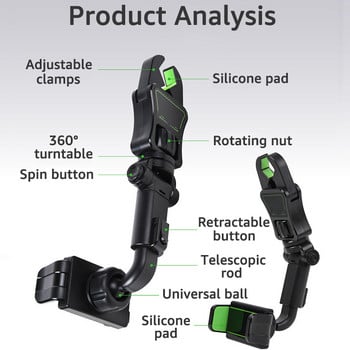 Untoom Автомобилен държач за телефон Универсална щипка за мобилен телефон за кола Огледало за обратно виждане Облегалка за глава на кола Стойка за мобилен телефон Монтиране на GPS скоби