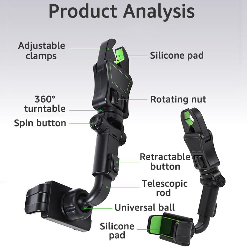 Untoom autós telefontartó univerzális mobiltelefon-csipesz autós visszapillantó tükörre, autós fejtámla autós mobiltelefon-állványra rögzíthető GPS-tartók