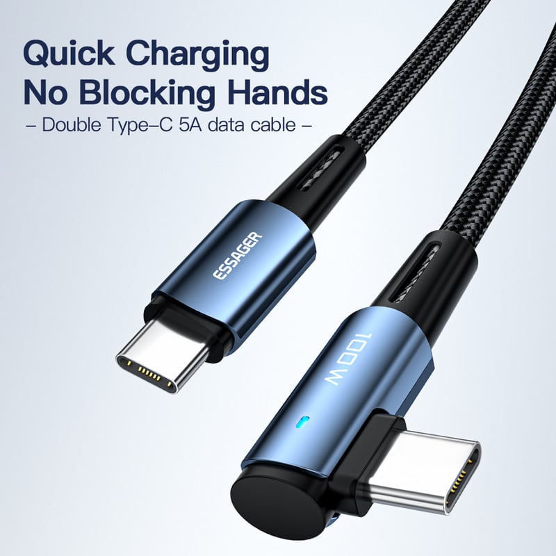 Essager 100 W-os USB Type-C-USB C kábel 90 fokos szög iPad MacBook Pro Xiaomi Samsung Huawei gyorstöltő C-típusú dátumvezetékhez