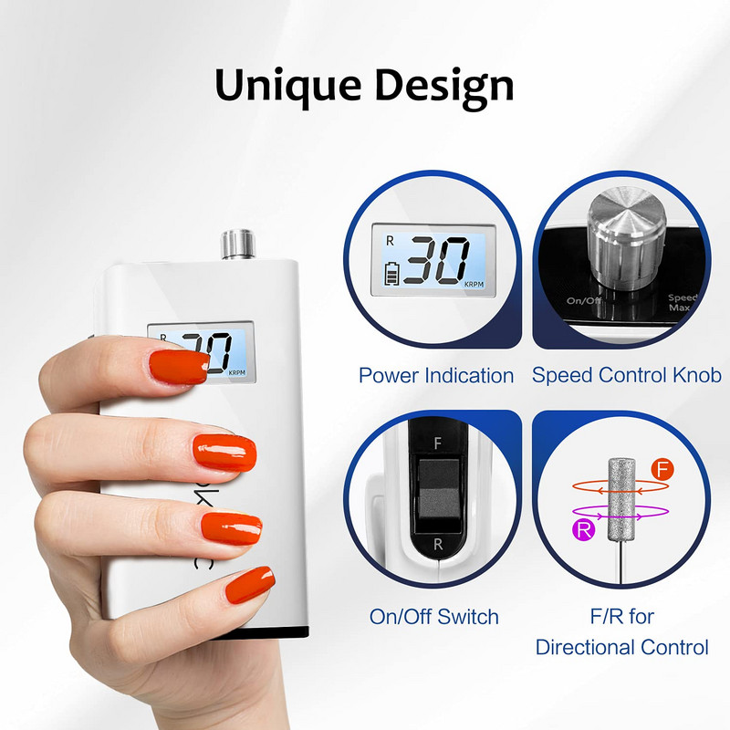 Aokitec Electric Nail Drill Portable Efile Nail File Kit for Acrylic Gel Nails 30000rpm Εργαλεία σχήματος στίλβωσης για μανικιούρ πεντικιούρ