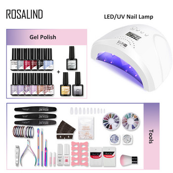 Σετ μανικιούρ ROSALIND Δημοφιλές Σετ βερνικιού νυχιών με λάμπα UV LED Dryer Vernis Semi Permanent Nails Art Professional Tool Kit