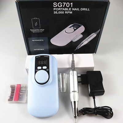 Mașină de găurit unghii 35000 RPM Aparat portabil de găurit unghii, reîncărcabil, pentru manichiură Gel de lustruit pentru unghii, cu afișaj LCD complet