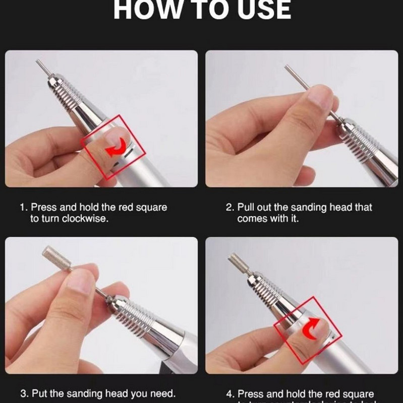 Mașină de găurit unghii 35000 RPM Aparat portabil de găurit unghii, reîncărcabil, pentru manichiură Gel de lustruit pentru unghii, cu afișaj LCD complet