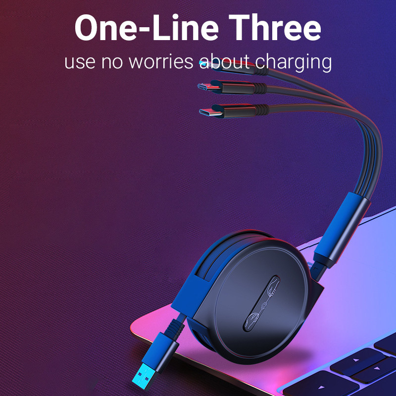 3 az 1-ben gyorstöltő kábel adatkábel Micro Type C USB töltőkábelhez Huawei OPPO VIVO Xiaomi Samsung adatkábelhez