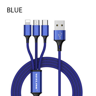 VOXLINK 3 az 1-ben USB kábel iPhone XS Max XR X 8 7 töltő töltőhöz Micro USB kábel Android USB C típusú mobiltelefon kábelekhez