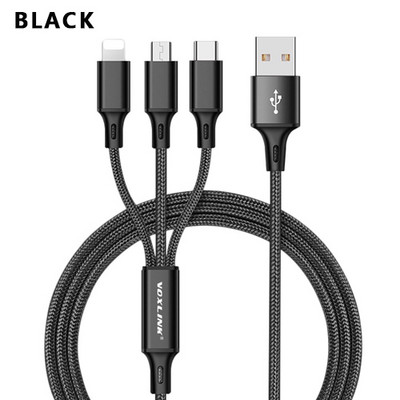 VOXLINK 3 az 1-ben USB kábel iPhone XS Max XR X 8 7 töltő töltőhöz Micro USB kábel Android USB C típusú mobiltelefon kábelekhez