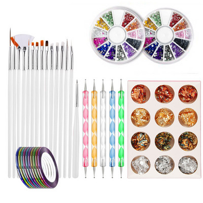 Set za ukrašavanje noktiju Alati za ukrašavanje Kotačić s dijamantima Naljepnice Linija Traka Folije Naljepnice Četke Olovke za točkice Alat za manikuru