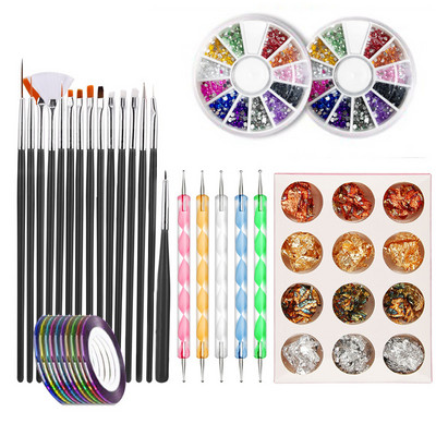 Set za ukrašavanje noktiju Alati za ukrašavanje Kotačić s dijamantima Naljepnice Linija Traka Folije Naljepnice Četke Olovke za točkice Alat za manikuru