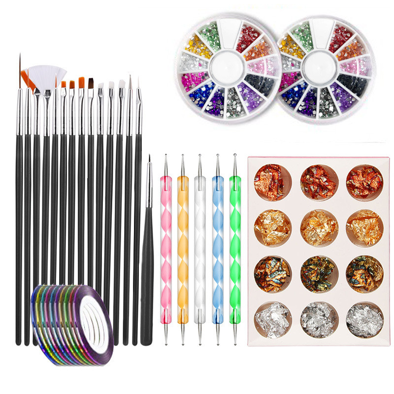 Set za ukrašavanje noktiju Alati za ukrašavanje Kotačić s dijamantima Naljepnice Linija Traka Folije Naljepnice Četke Olovke za točkice Alat za manikuru
