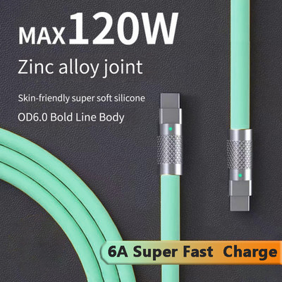 120w 6a Super Fast Charge PD Τύπος C Καλώδιο υγρής σιλικόνης Γρήγορη φόρτιση 1M 2M Καλώδιο Usb USB C σε C Καλώδιο φορτιστή