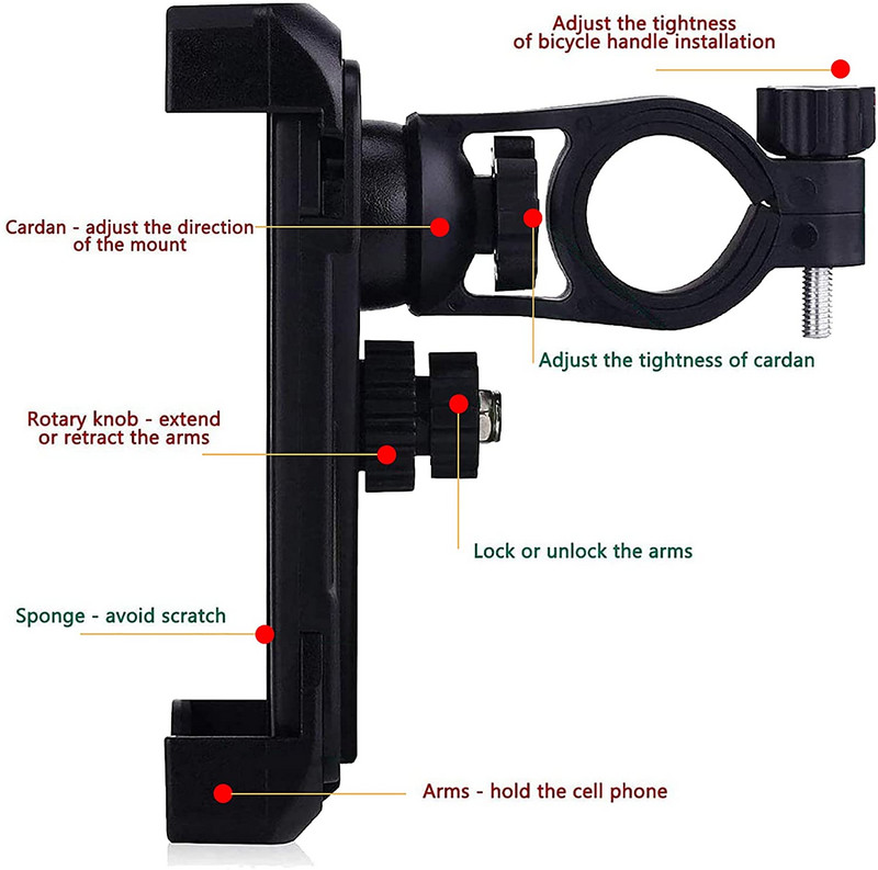 Držiak na bicykel, telefón pre iPhone, Samsung, motocykel, mobil, držiak na riadidlá, klip, stojan, držiak na GPS