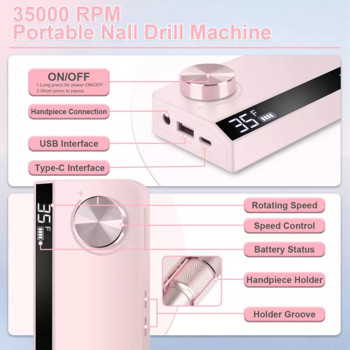 YOKEFELLOW 35000RPM Електрическа бормашина за нокти с HD LCD дисплей Пила за нокти за маникюр, педикюр, шлифовъчна машина за нокти, домашна употреба