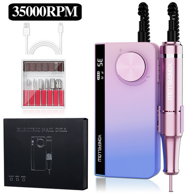 Mașină electrică de găurit unghii YOKEFELLOW 35000RPM cu afișaj LCD HD Pilă de unghii pentru manichiură pedichiură șlefuitor de unghii pentru uz casnic