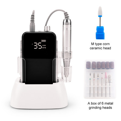 Električna bušilica za nokte bez jezgre, 35000 okretaja u minuti, snažna punjiva baterija, bežična pedikura noktiju s prijenosnom stolnom bazom