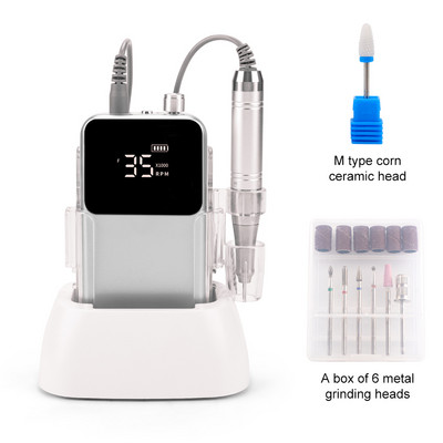 Električna bušilica za nokte bez jezgre, 35000 okretaja u minuti, snažna punjiva baterija, bežična pedikura noktiju s prijenosnom stolnom bazom