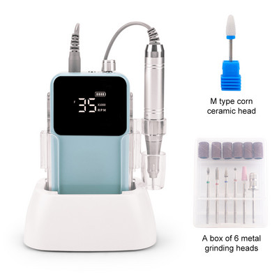 Električna bušilica za nokte bez jezgre, 35000 okretaja u minuti, snažna punjiva baterija, bežična pedikura noktiju s prijenosnom stolnom bazom