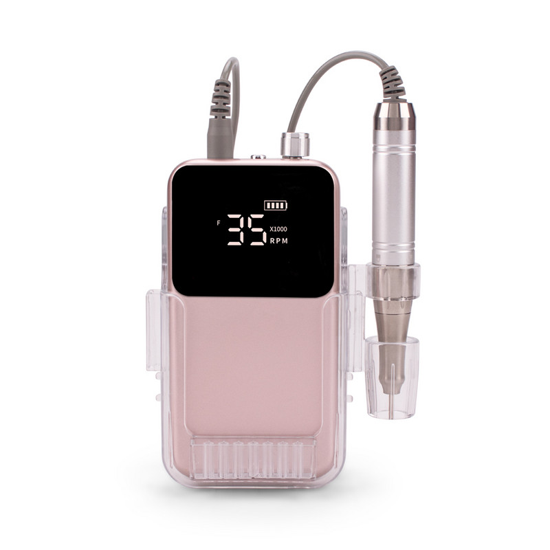 Električna bušilica za nokte bez jezgre, 35000 okretaja u minuti, snažna punjiva baterija, bežična pedikura noktiju s prijenosnom stolnom bazom