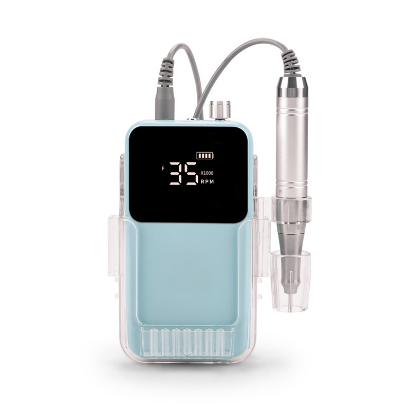 Električna bušilica za nokte bez jezgre, 35000 okretaja u minuti, snažna punjiva baterija, bežična pedikura noktiju s prijenosnom stolnom bazom