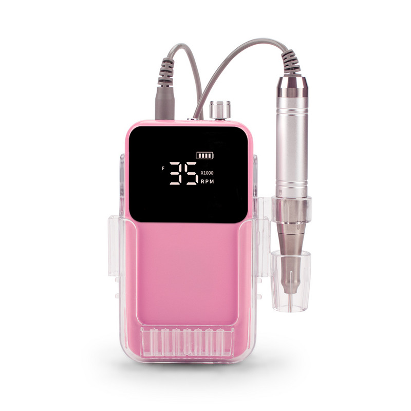 Električna bušilica za nokte bez jezgre, 35000 okretaja u minuti, snažna punjiva baterija, bežična pedikura noktiju s prijenosnom stolnom bazom