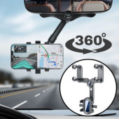 Suport telefon pentru oglindă retrovizoare universală, rotativă la 360 de grade Suport pentru telefon auto Suport telescopic reglabil pentru telefon