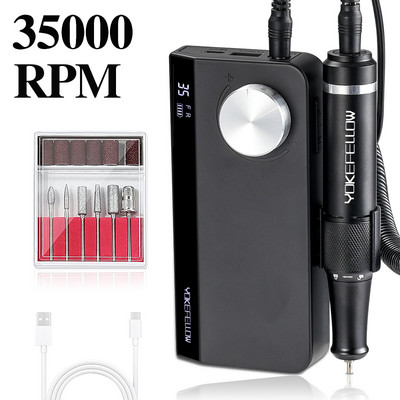 Mașină electrică de găurit unghii, reîncărcabilă, de 35000 rpm, cu funcție de memorie, freză E-File pentru seturi de manichiură de salon pentru arta unghiilor