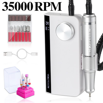 Mașină electrică de găurit unghii, reîncărcabilă, de 35000 rpm, cu funcție de memorie, freză E-File pentru seturi de manichiură de salon pentru arta unghiilor