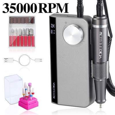 Mașină electrică de găurit unghii, reîncărcabilă, de 35000 rpm, cu funcție de memorie, freză E-File pentru seturi de manichiură de salon pentru arta unghiilor