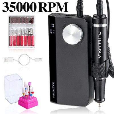 Mașină electrică de găurit unghii, reîncărcabilă, de 35000 rpm, cu funcție de memorie, freză E-File pentru seturi de manichiură de salon pentru arta unghiilor