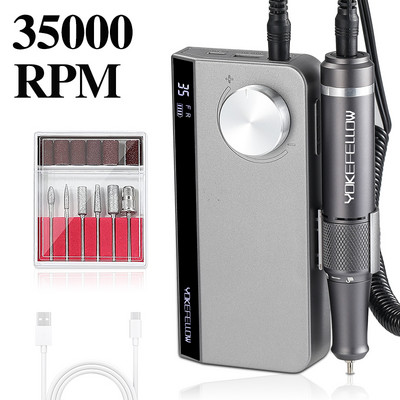 Mașină electrică de găurit unghii, reîncărcabilă, de 35000 rpm, cu funcție de memorie, freză E-File pentru seturi de manichiură de salon pentru arta unghiilor