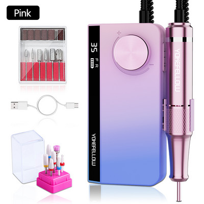 Mașină electrică de găurit unghii, reîncărcabilă, de 35000 rpm, cu funcție de memorie, freză E-File pentru seturi de manichiură de salon pentru arta unghiilor
