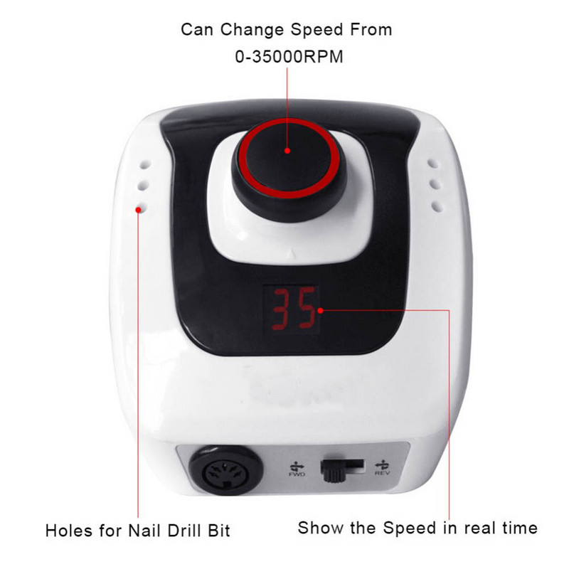 Električna bušilica za nokte 32W 35000RPM Oprema za nail art Stroj za manikuru Pribor Električna turpija za nokte Alat za svrdlo za nokte