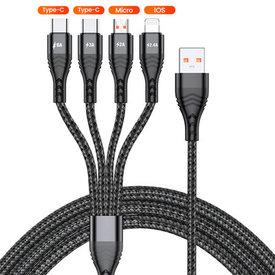 4u1 USB kabel za iPhone 13 12 11 6A 66W podatkovni kabel Micro USB C kabel za Xiaomi Samsung OPPO Huawei kabel za brzo punjenje