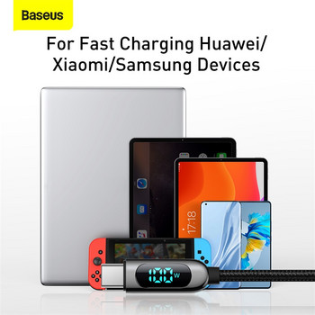 Baseus LED дисплей USB тип C кабел за Xiaomi 10 Huawei Samsung 5A зарядно устройство за бързо зареждане USBC USB-C кабел за данни Type-C проводник кабел