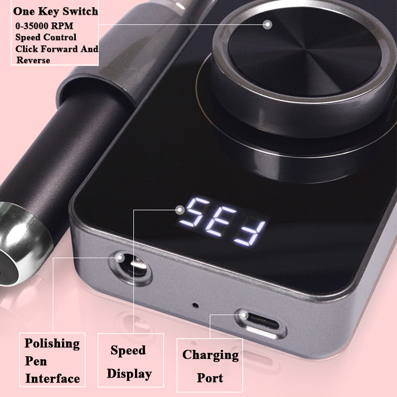 Stroj za bušenje noktiju s 35000 okretaja u minuti, stroj za poliranje gela, prijenosni punjivi aparat za bušilicu, profesionalni alati za umjetne nokte s LCD zaslonom